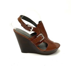 CALVIN KLEIN | Brown leather Jamie buckle wedges